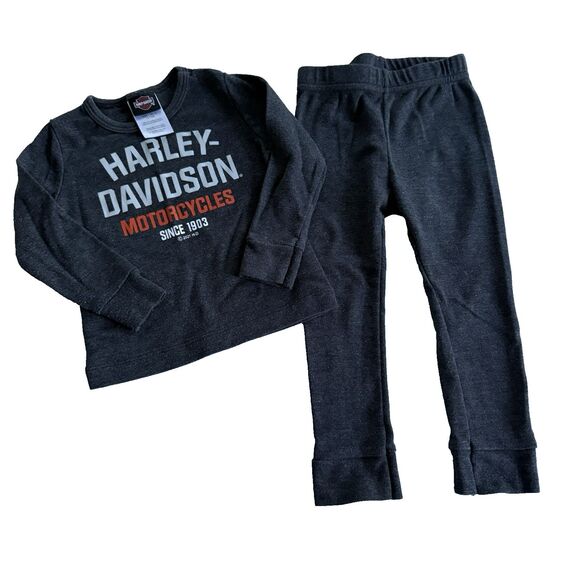 Harley Davidson Baby Boy's 2 Piece Long Sleeve Tee & Pant Gray Set Sz 12-18M - Picture 4 of 5